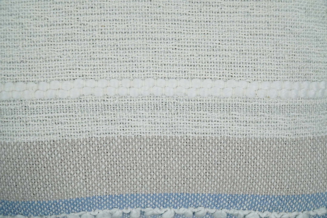 Hand woven White and Blue Cotton and Wool Tribal Accent Pillow, Cushion - The Rug Decor