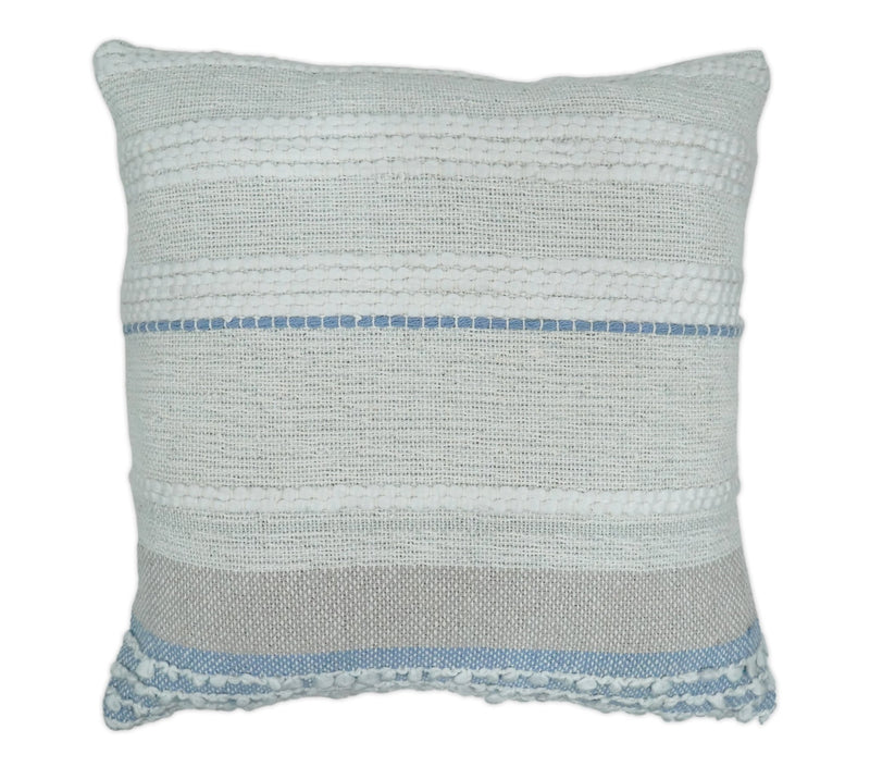 Hand woven White and Blue Cotton and Wool Tribal Accent Pillow, Cushion - The Rug Decor