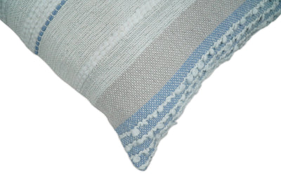 Hand woven White and Blue Cotton and Wool Tribal Accent Pillow, Cushion - The Rug Decor