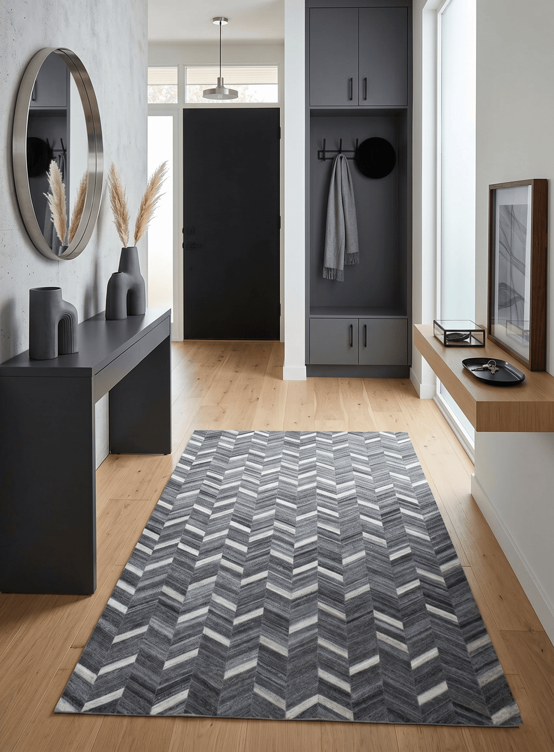 Handmade 5x8 Gray and Ivory Chevron Viscose Area Rug - The Rug Decor