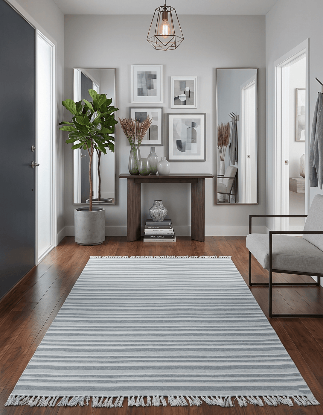 Handmade 5x8 Modern Stripes Pattern Blue And White Wool Rug - The Rug Decor