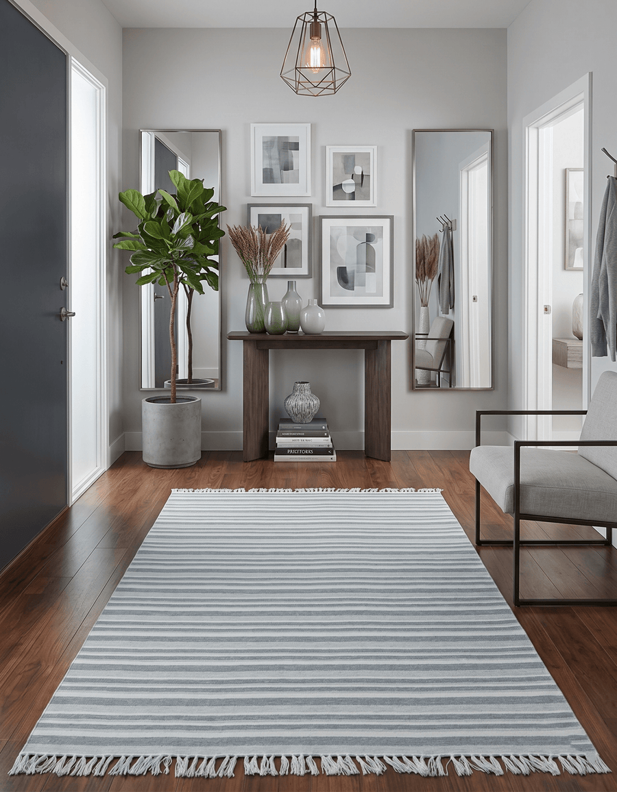 Handmade 5x8 Modern Stripes Pattern Blue And White Wool Rug - The Rug Decor