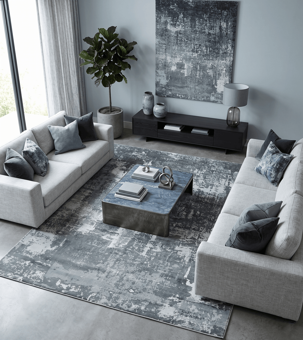 Handmade 8x10 Ivory, gray and Charcoal Blended Wool and Bamboo Silk Area Rug - The Rug Decor