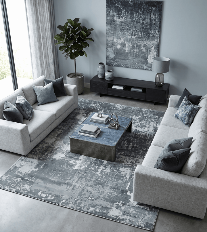 Handmade 8x10 Ivory, gray and Charcoal Blended Wool and Bamboo Silk Area Rug - The Rug Decor