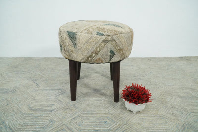 Handmade Boho Natural Brown and Ivory Wooden Stool - The Rug Decor