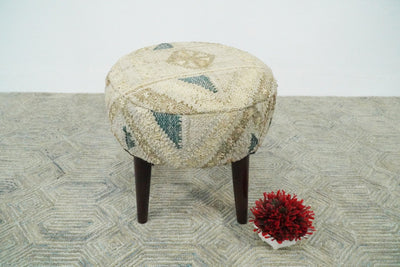 Handmade Boho Natural Brown and Ivory Wooden Stool - The Rug Decor