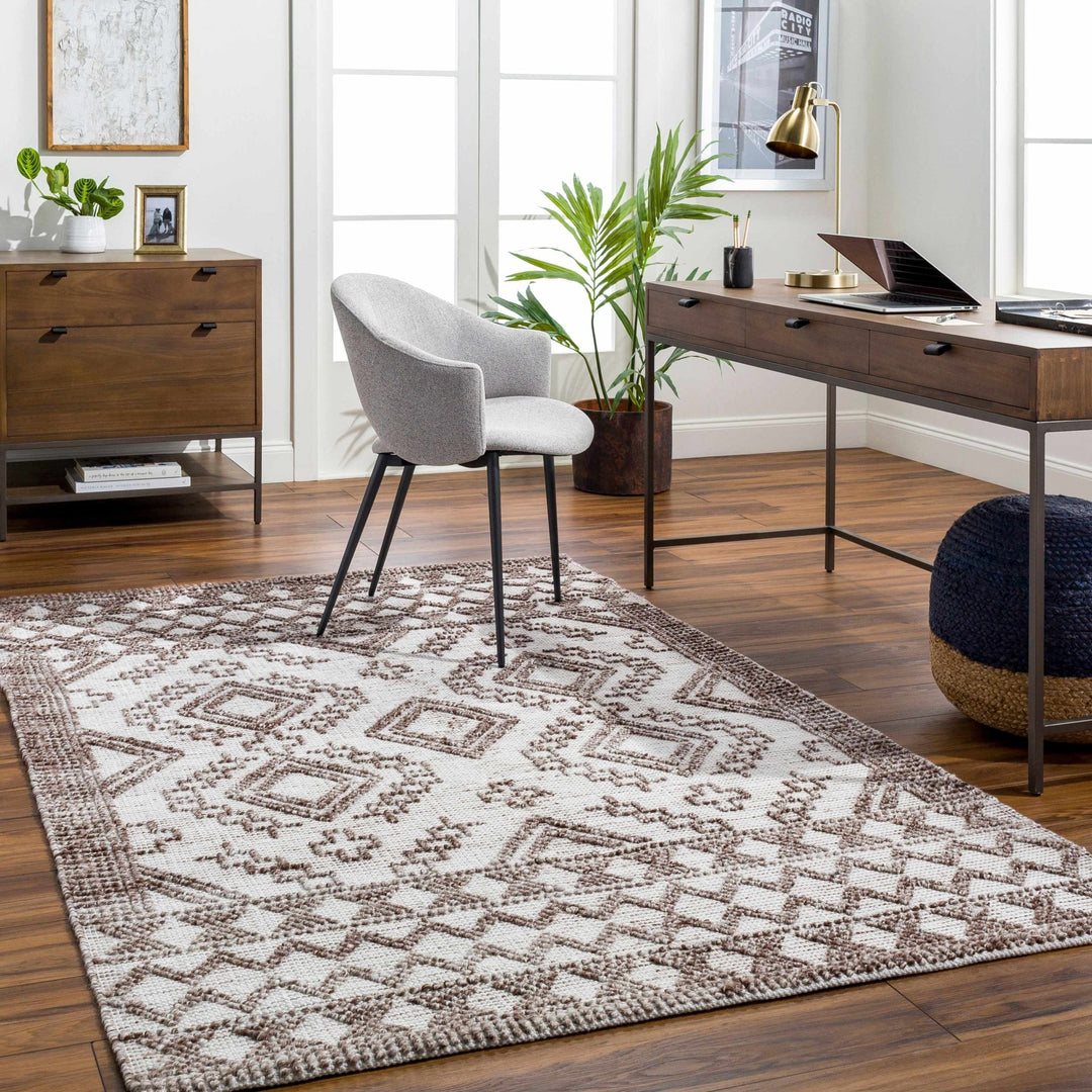 Hanh Modern Geometrical Cream And Brown Hand Woven Area Rug - The Rug Decor