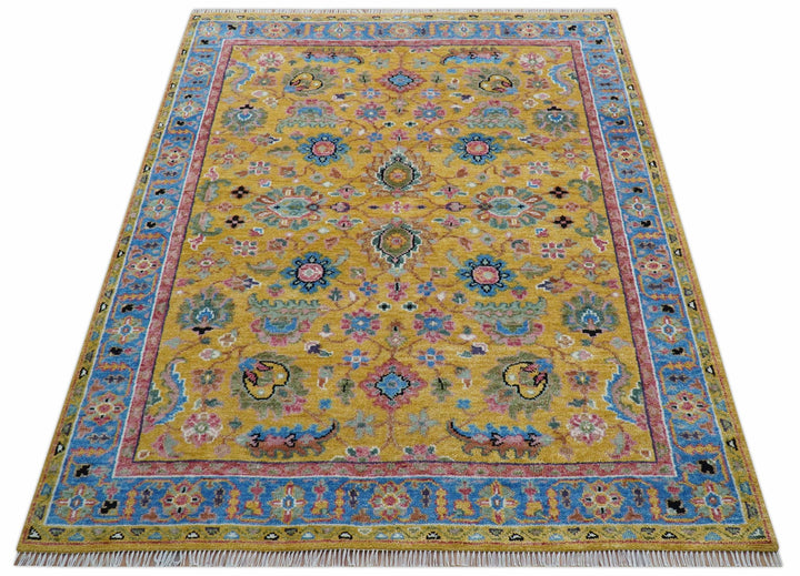Hanoi Oriental Design Mustard Hand Knotted Wool Area Rug - The Rug Decor