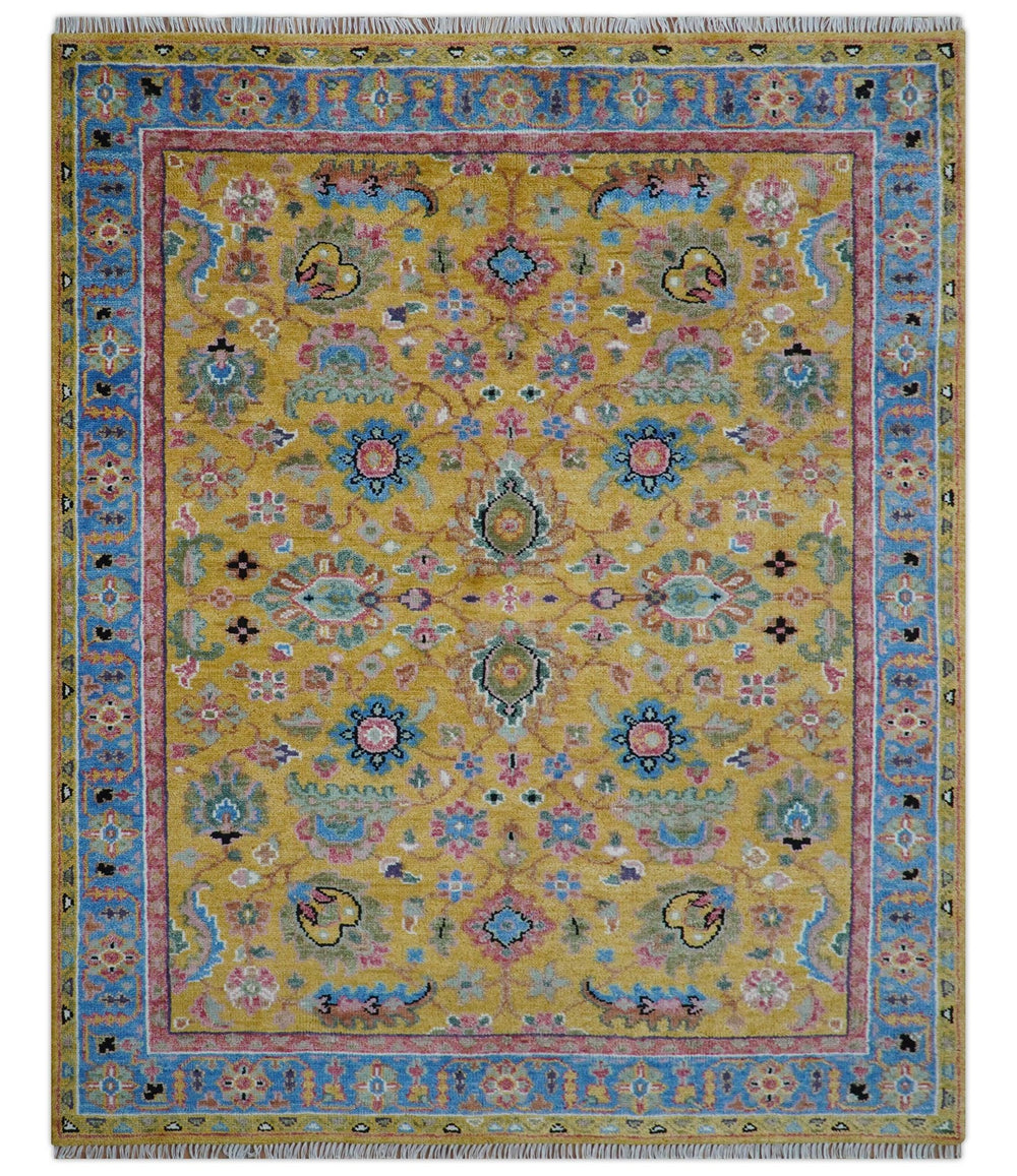 Hanoi Oriental Design Mustard Hand Knotted Wool Area Rug - The Rug Decor