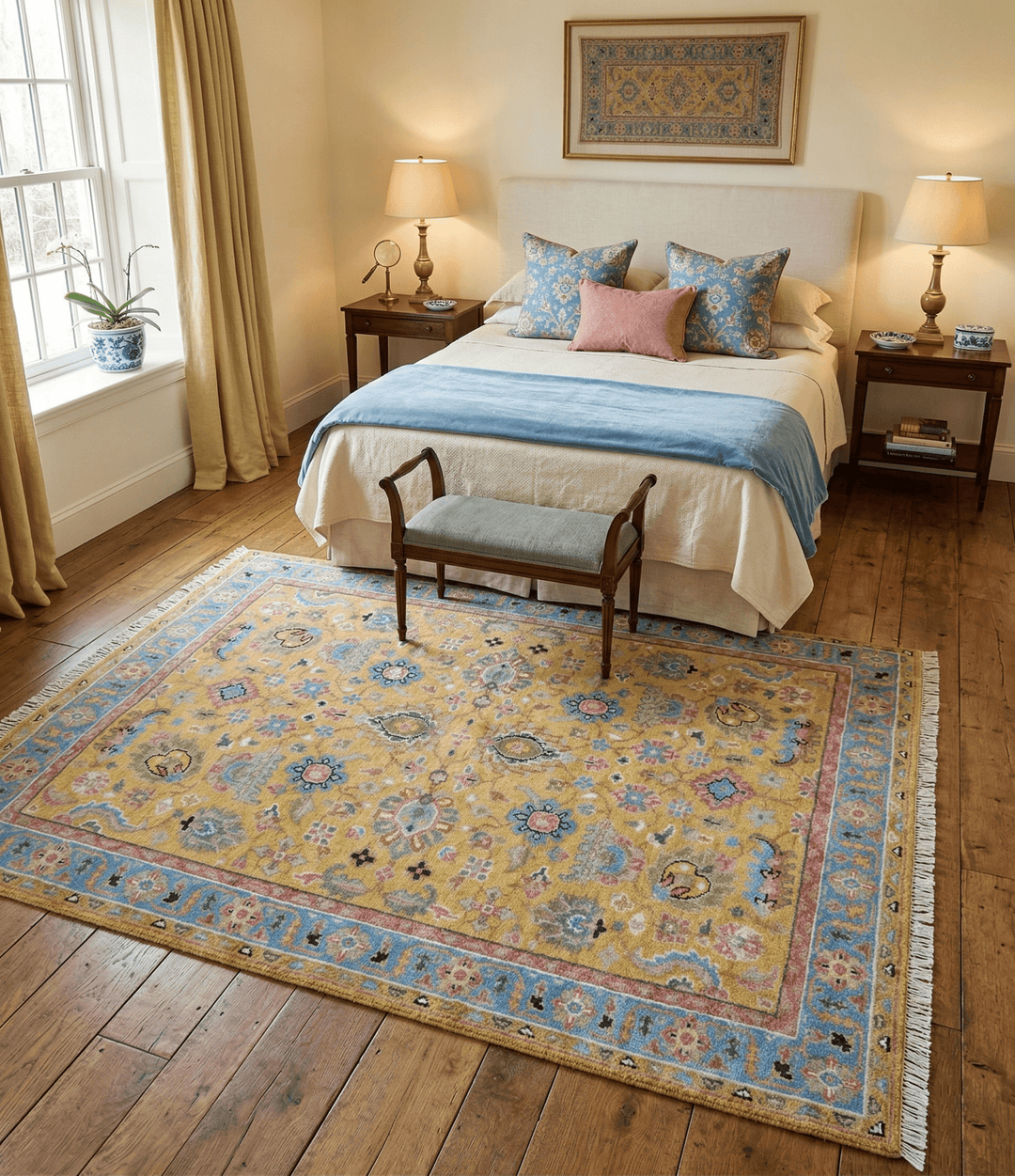 Hanoi Oriental Design Mustard Hand Knotted Wool Area Rug - The Rug Decor