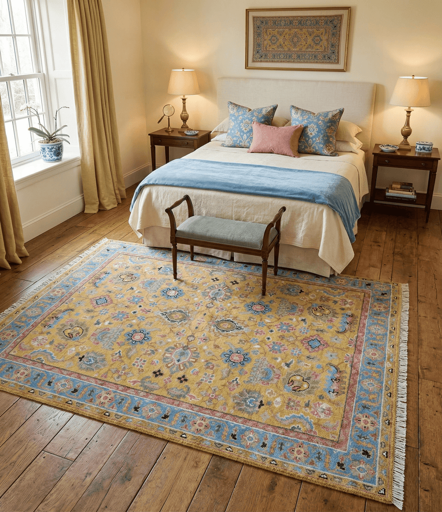 Hanoi Oriental Design Mustard Hand Knotted Wool Area Rug - The Rug Decor