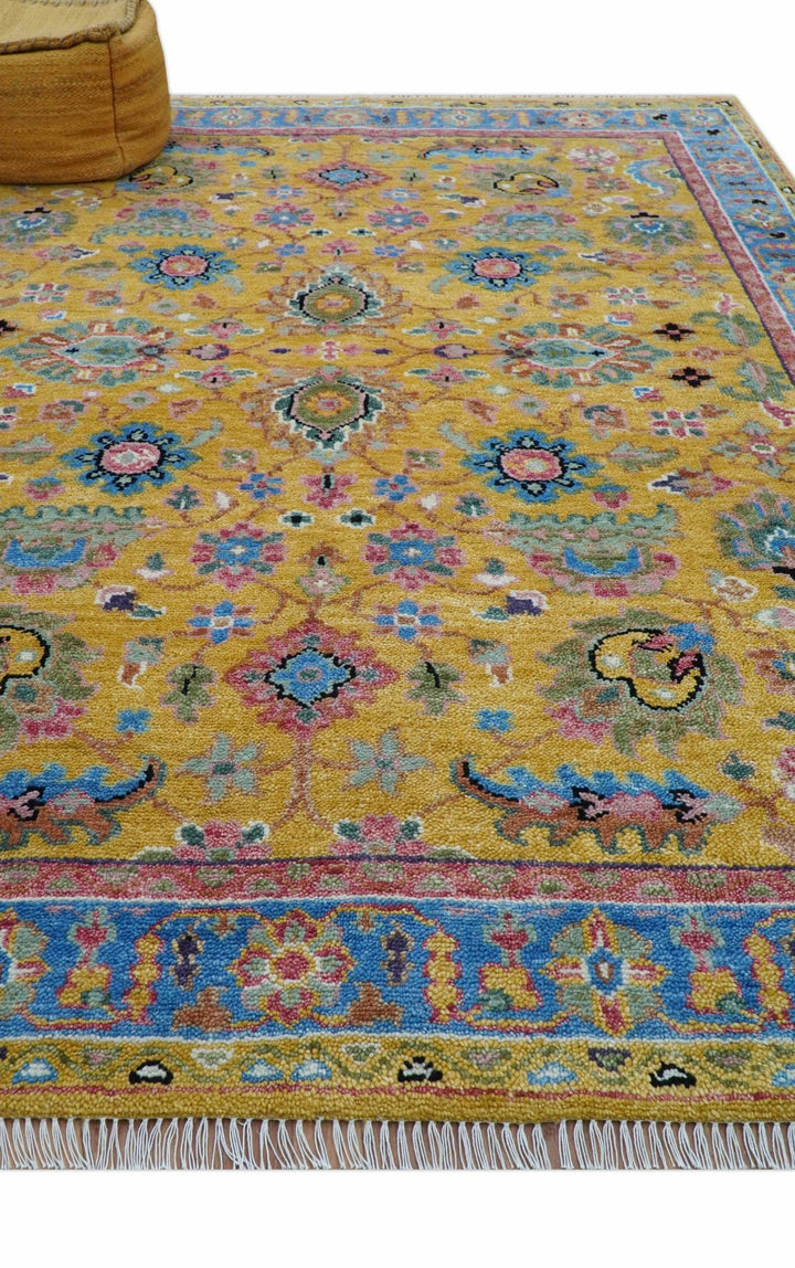 Hanoi Oriental Design Mustard Hand Knotted Wool Area Rug - The Rug Decor