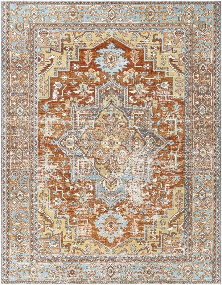 Hardwick Rust And Blue Traditional Style Outdoor Area Rug - The Rug Decor
