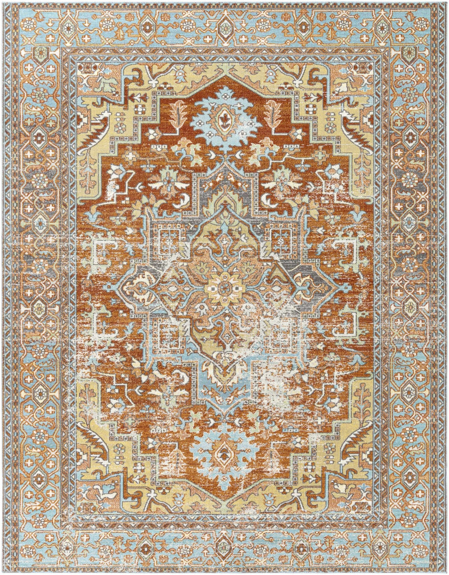 Hardwick Rust And Blue Traditional Style Outdoor Area Rug - The Rug Decor