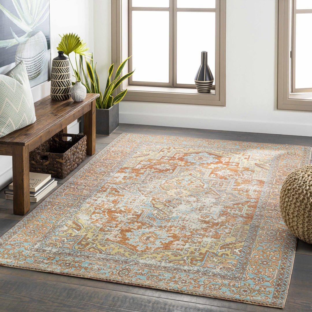Hardwick Rust And Blue Traditional Style Outdoor Area Rug - The Rug Decor