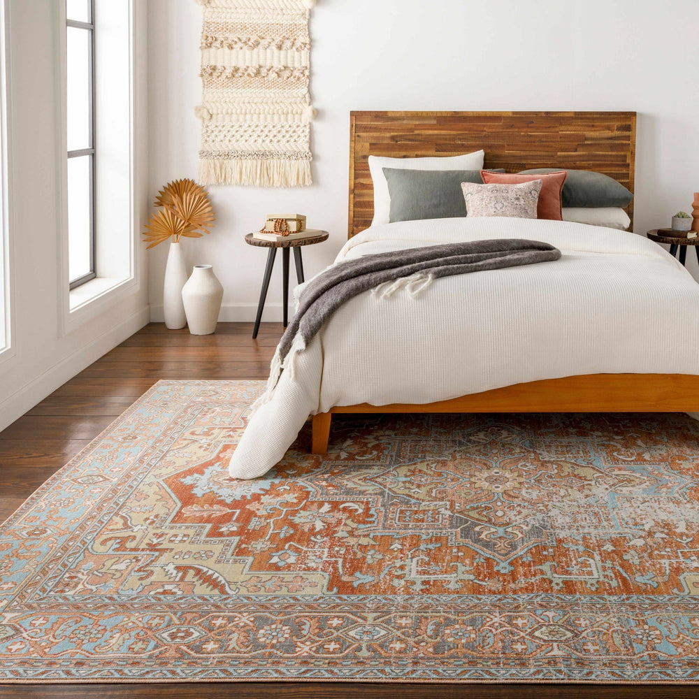 Hardwick Rust And Blue Traditional Style Outdoor Area Rug - The Rug Decor