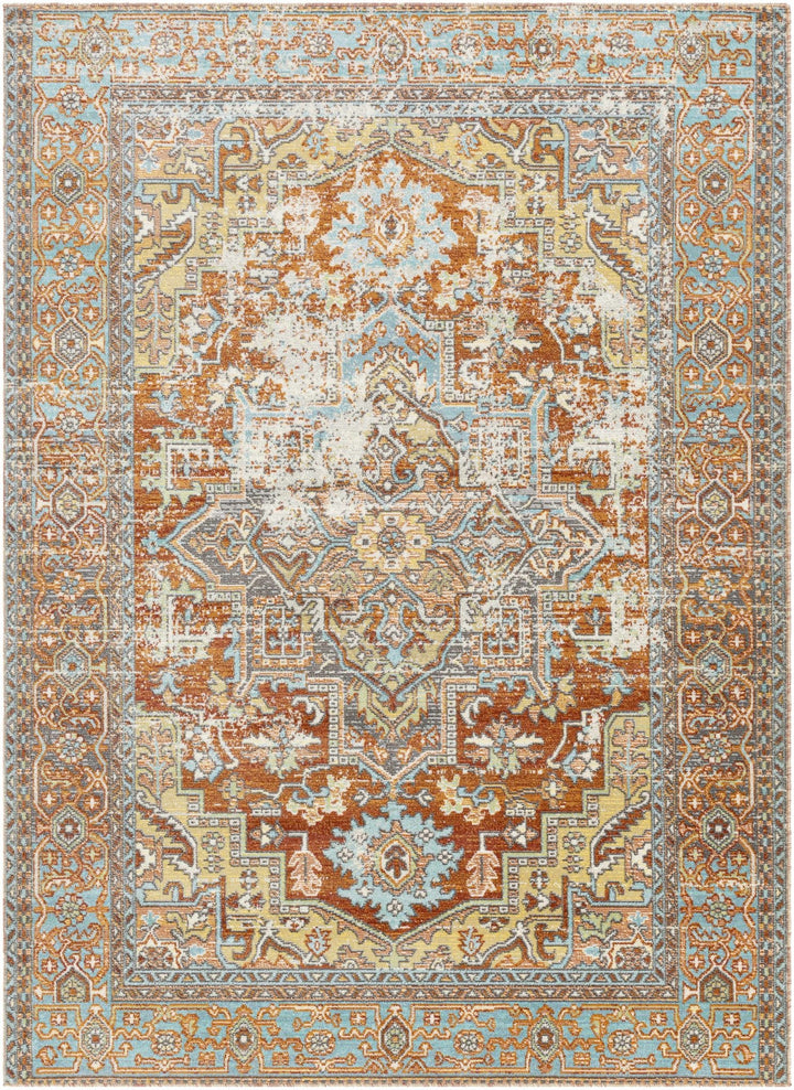 Hardwick Rust And Blue Traditional Style Outdoor Area Rug - The Rug Decor
