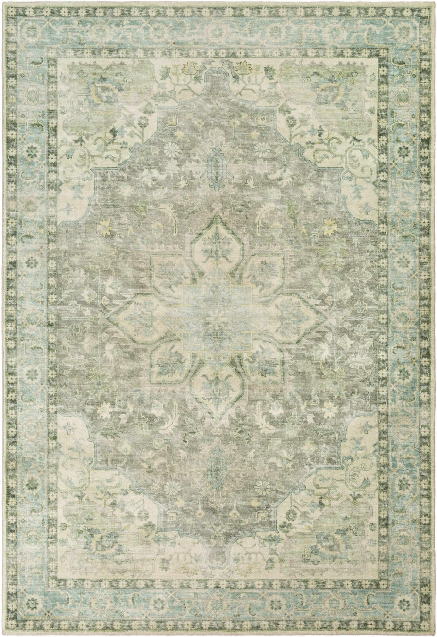 Harrisdale Green And Ivory Traditional Medallion Design Area Rug - The Rug Decor