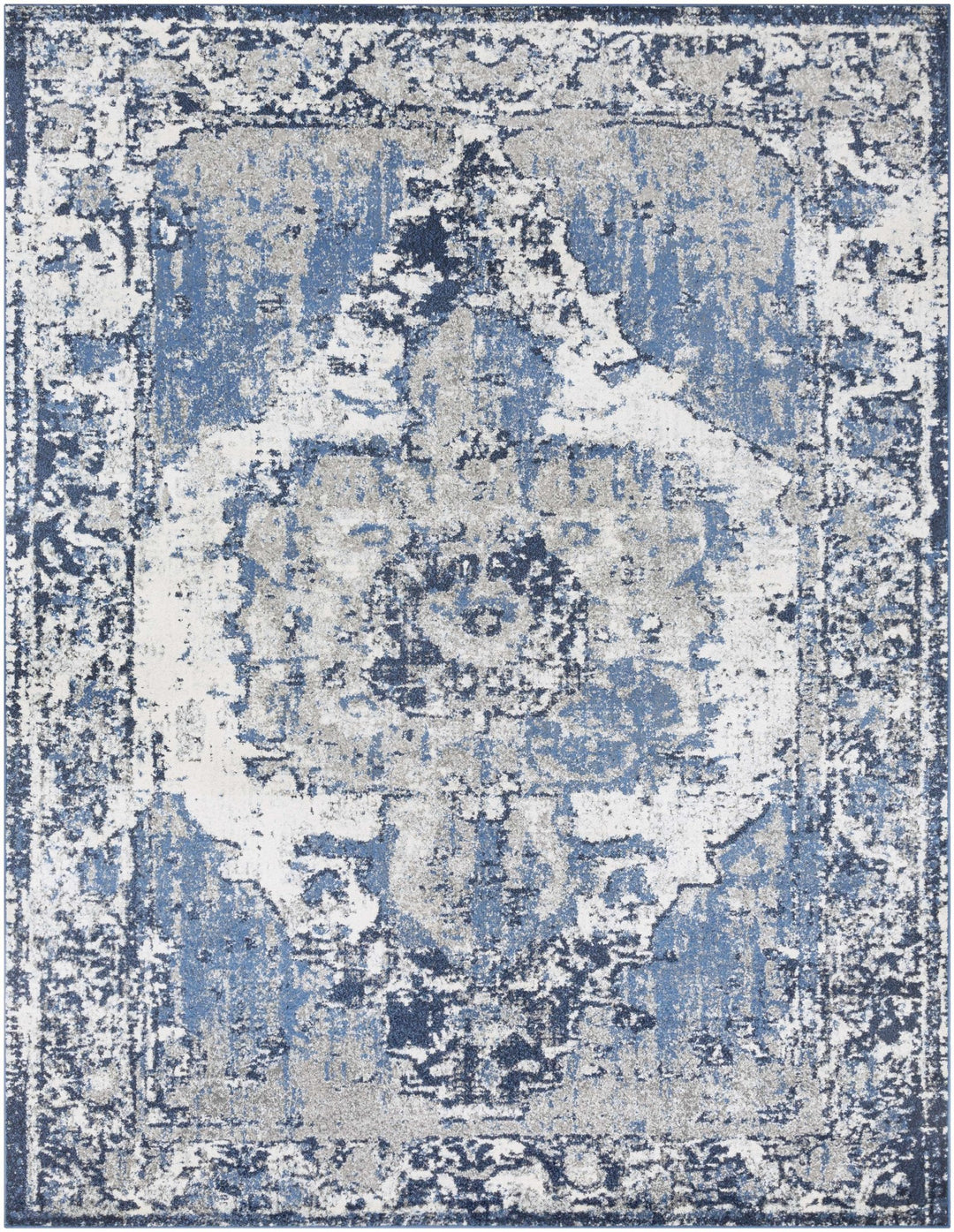 Hartshorne Traditional Design Ivory And Blue Rug - The Rug Decor