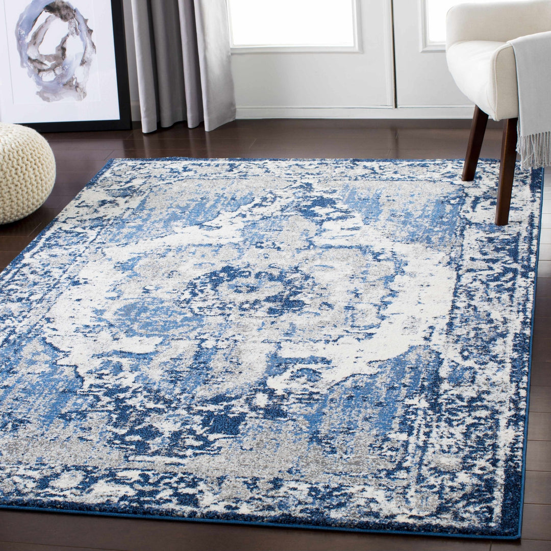 Hartshorne Traditional Design Ivory And Blue Rug - The Rug Decor