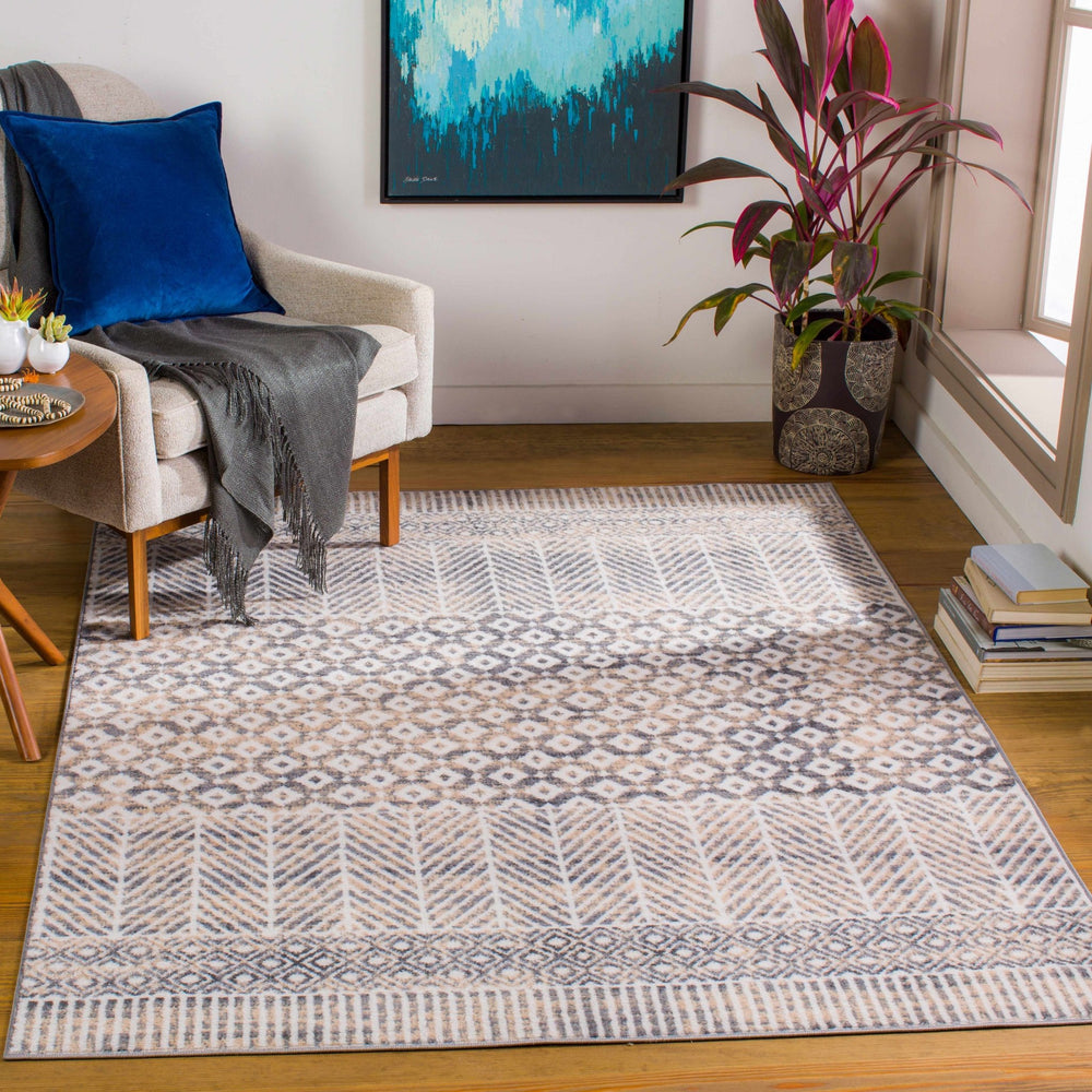 Hassocks Ivory And Charcoal Modern Geometrical Design Area Rug - The Rug Decor