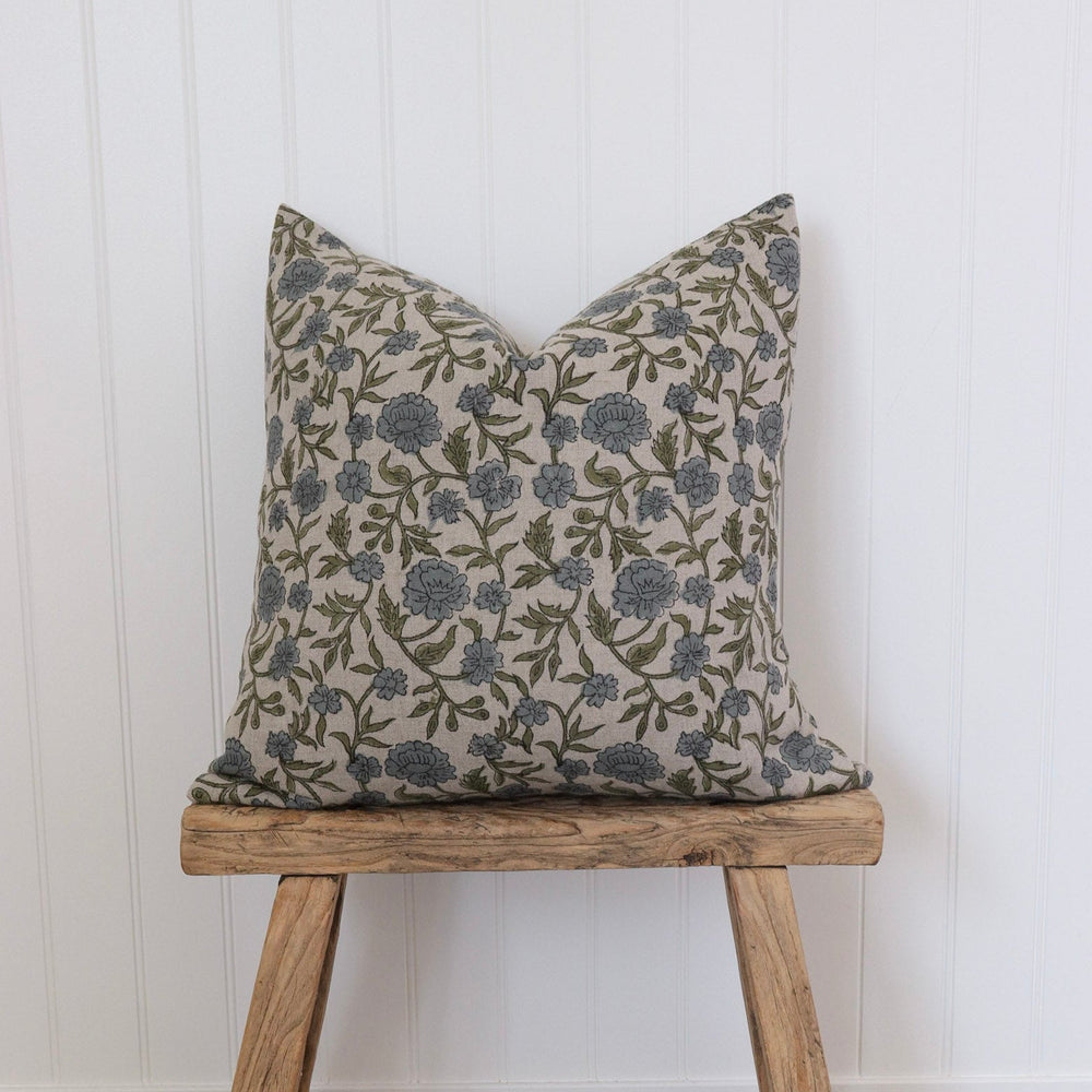Hattie Hand-Block Floral Linen Pillow Cover - The Rug Decor
