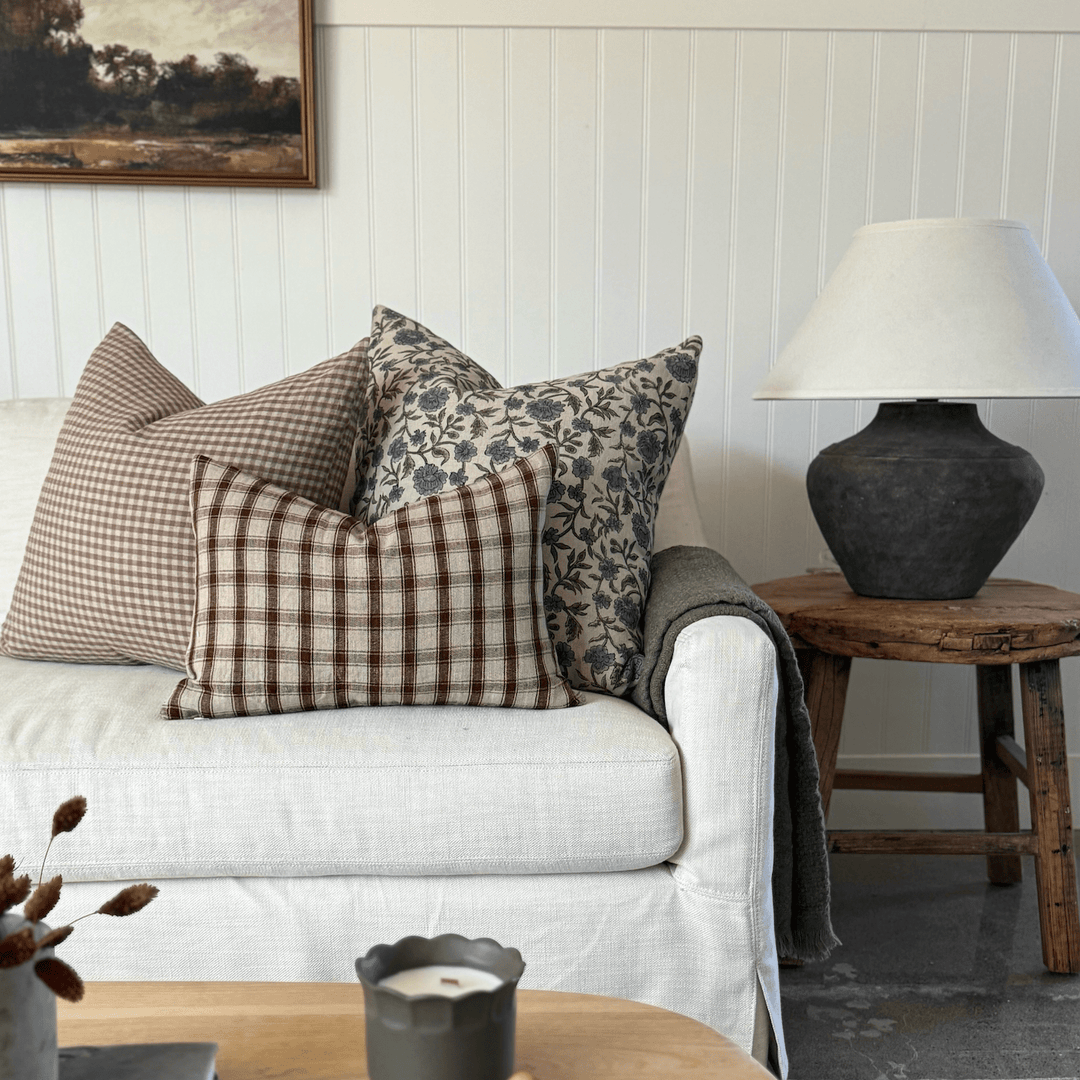 Hattie Hand-Block Floral Linen Pillow Cover - The Rug Decor