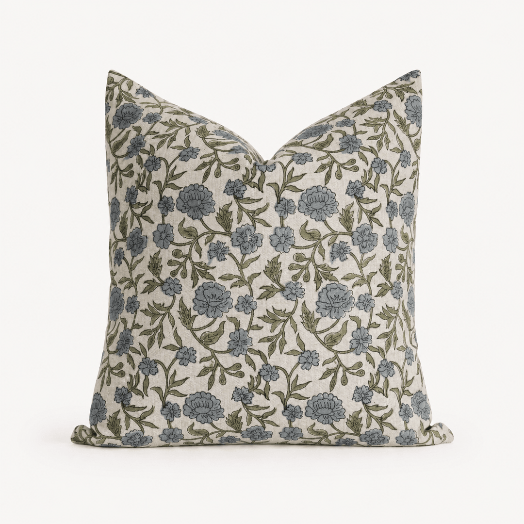 Hattie Hand-Block Floral Linen Pillow Cover - The Rug Decor