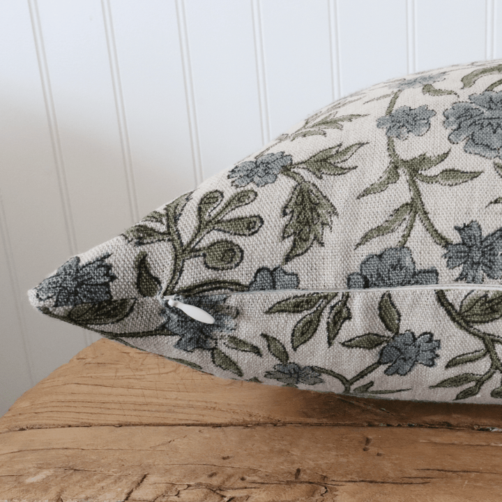 Hattie Hand-Block Floral Linen Pillow Cover - The Rug Decor