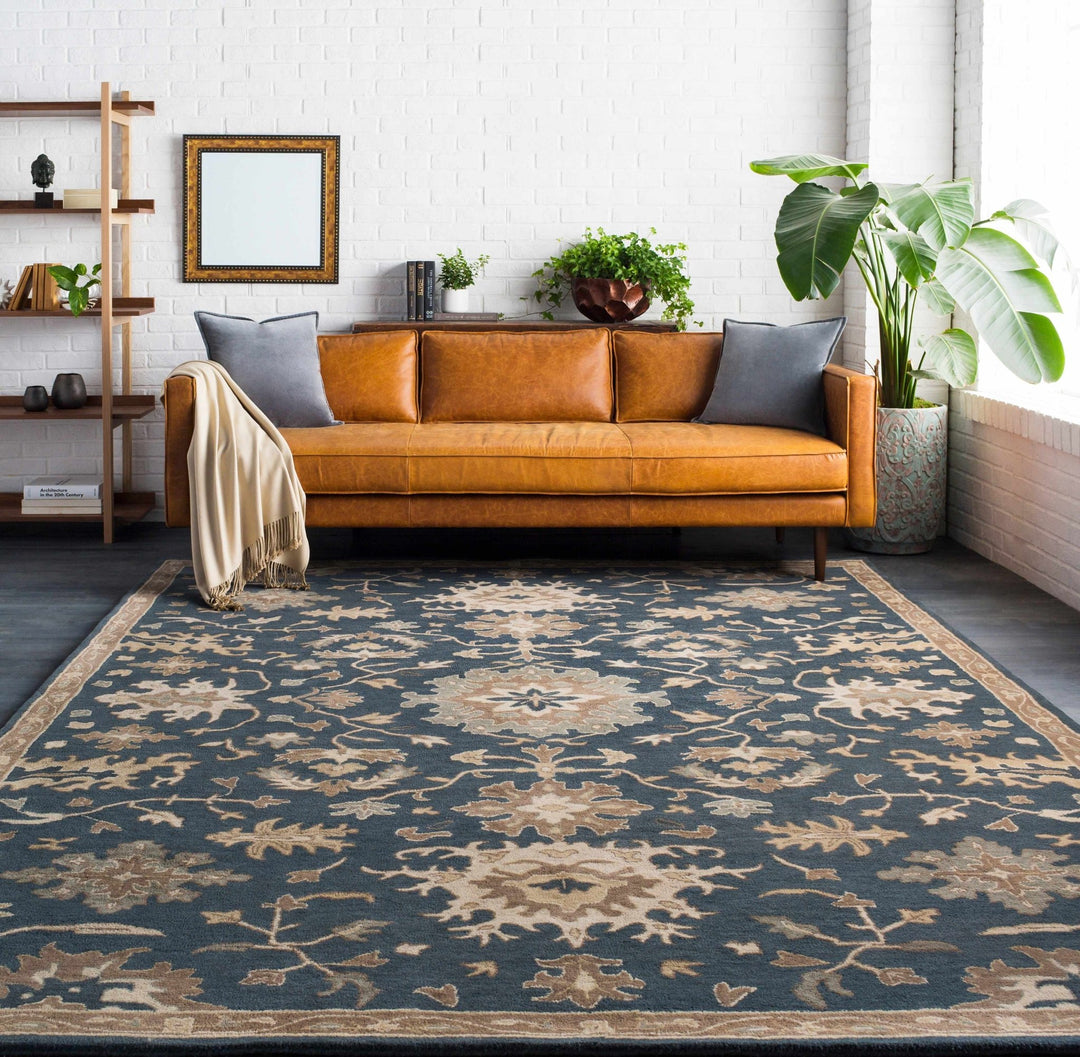 Hazen Traditional Oushak Navy And Beige Wool Rug - The Rug Decor