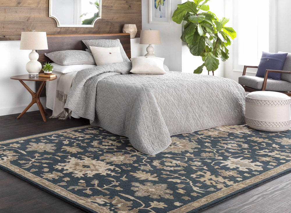 Hazen Traditional Oushak Navy And Beige Wool Rug - The Rug Decor