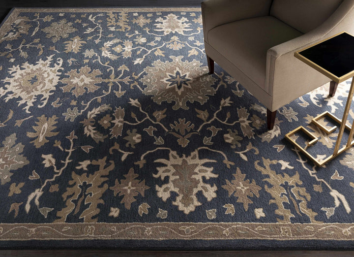 Hazen Traditional Oushak Navy And Beige Wool Rug - The Rug Decor