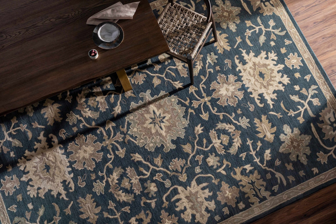 Hazen Traditional Oushak Navy And Beige Wool Rug - The Rug Decor