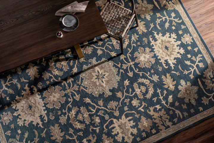 Hazen Traditional Oushak Navy And Beige Wool Rug - The Rug Decor