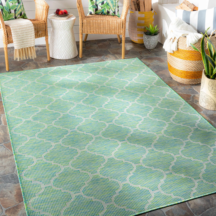 Heage Green Modern Geometrical Design Outdoor Area Rug