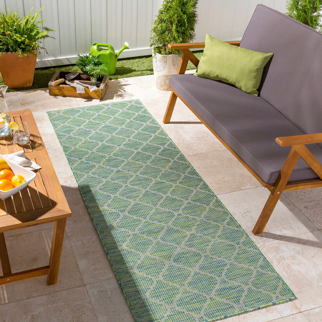 Heage Green Modern Geometrical Design Outdoor Area Rug
