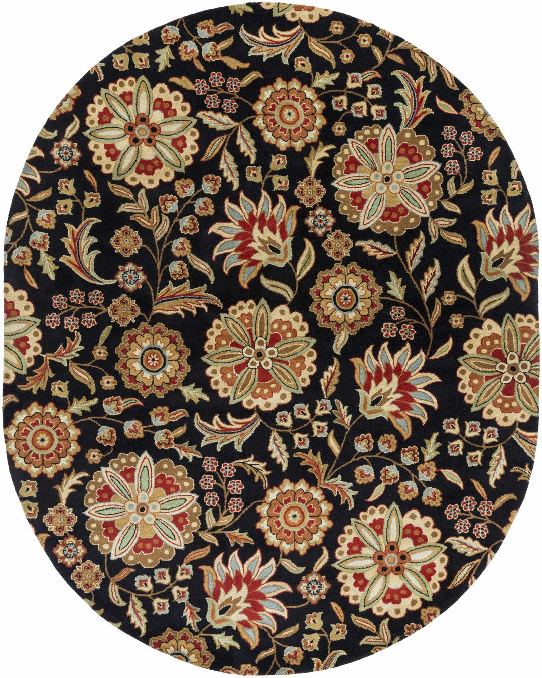 Heaters Traditional Floral Design Black And Beige Rug - The Rug Decor