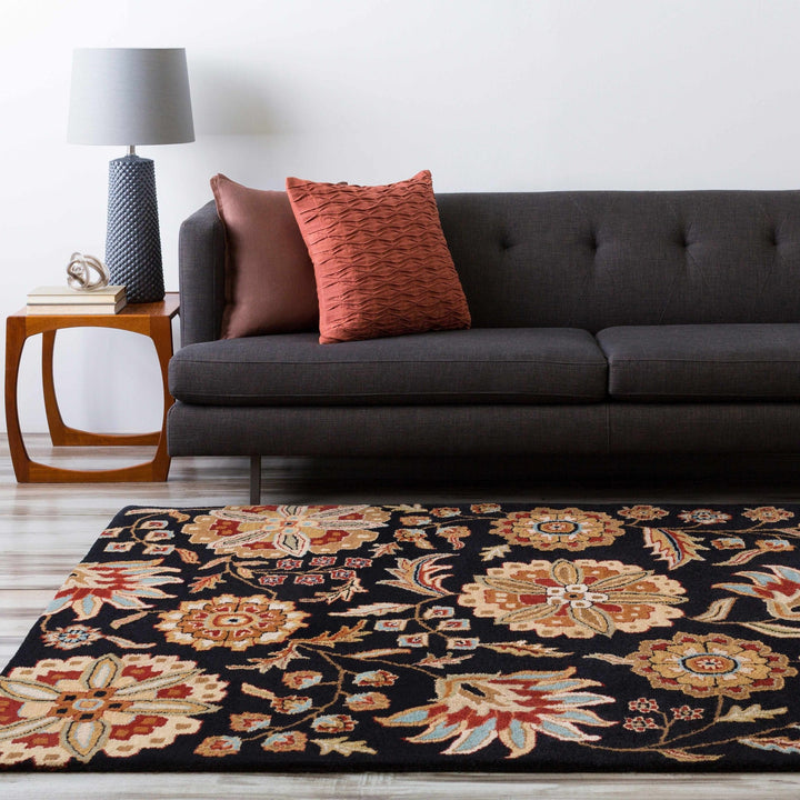 Heaters Traditional Floral Design Black And Beige Rug - The Rug Decor