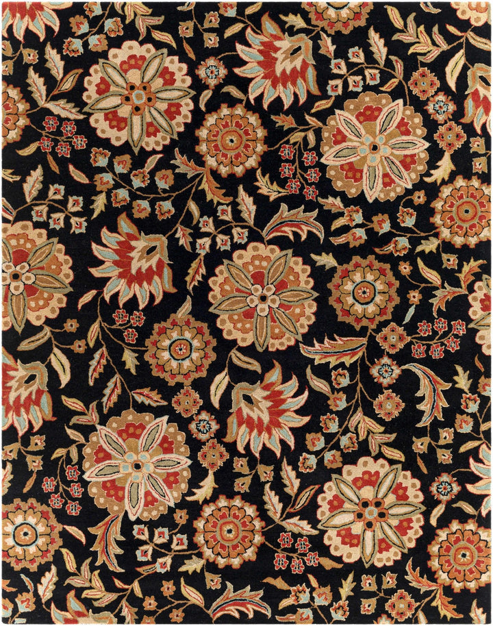 Heaters Traditional Floral Design Black And Beige Rug - The Rug Decor
