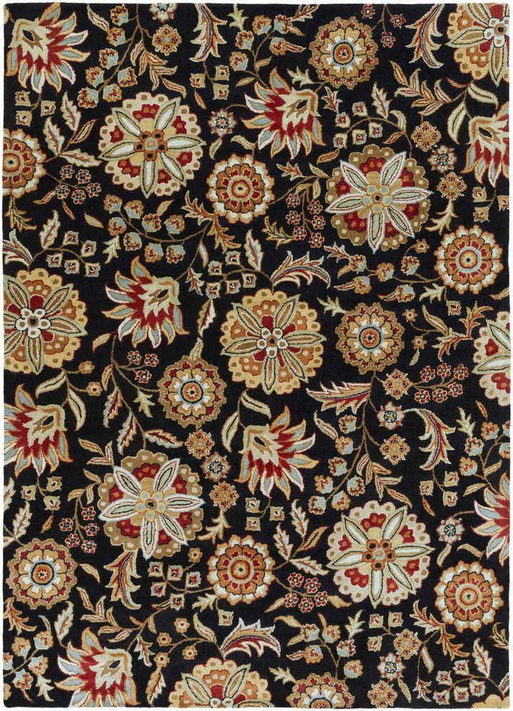 Heaters Traditional Floral Design Black And Beige Rug - The Rug Decor