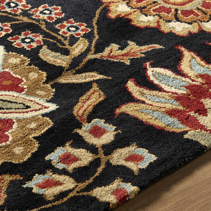 Heaters Traditional Floral Design Black And Beige Rug - The Rug Decor