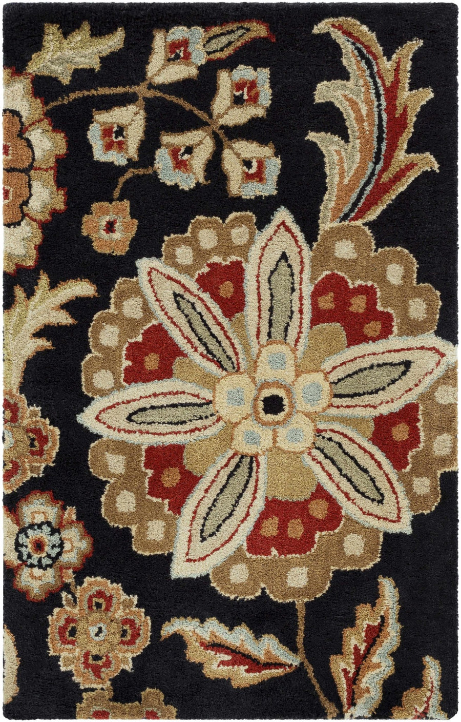 Heaters Traditional Floral Design Black And Beige Rug - The Rug Decor