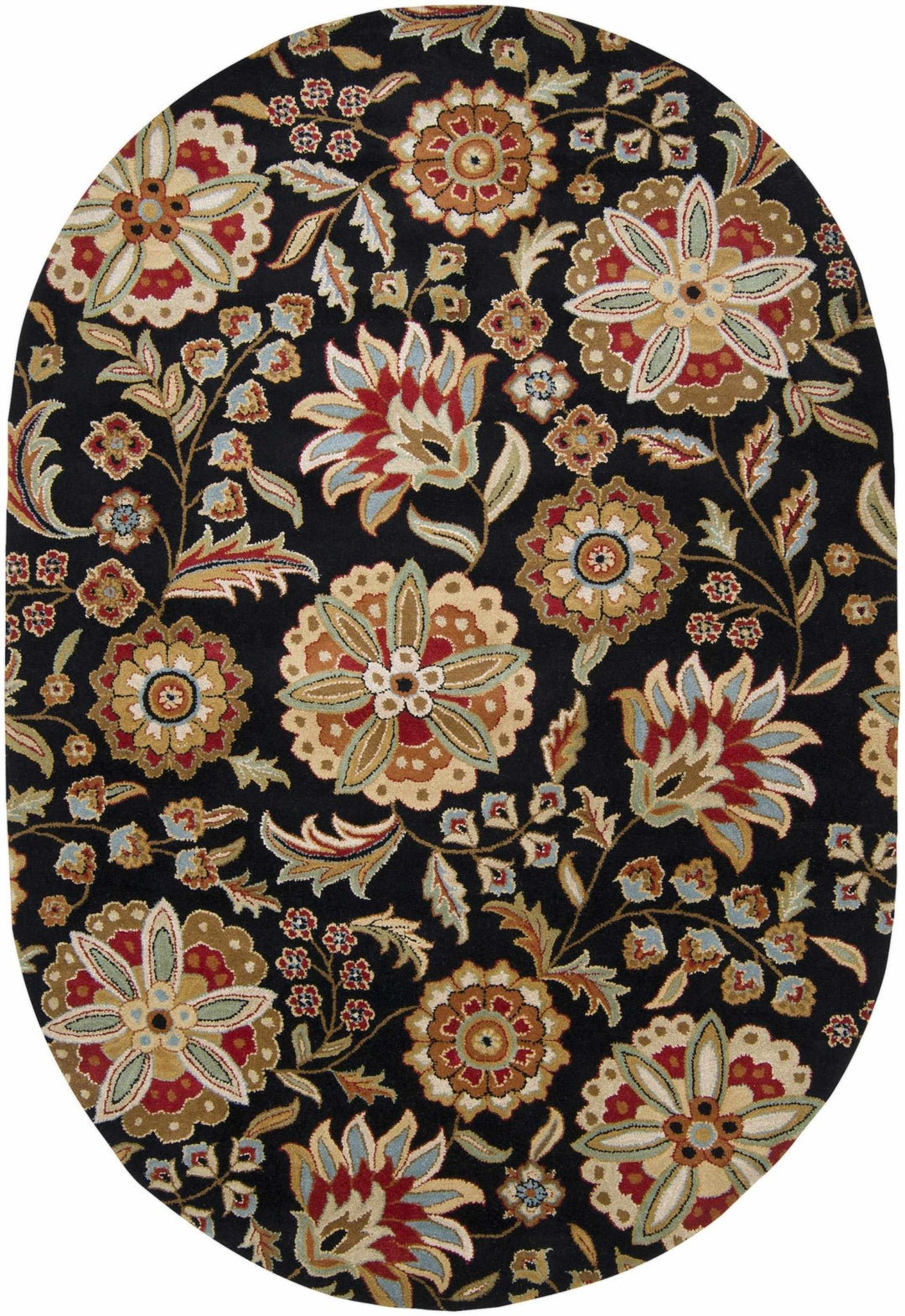 Heaters Traditional Floral Design Black And Beige Rug - The Rug Decor