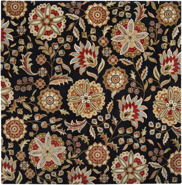 Heaters Traditional Floral Design Black And Beige Rug - The Rug Decor