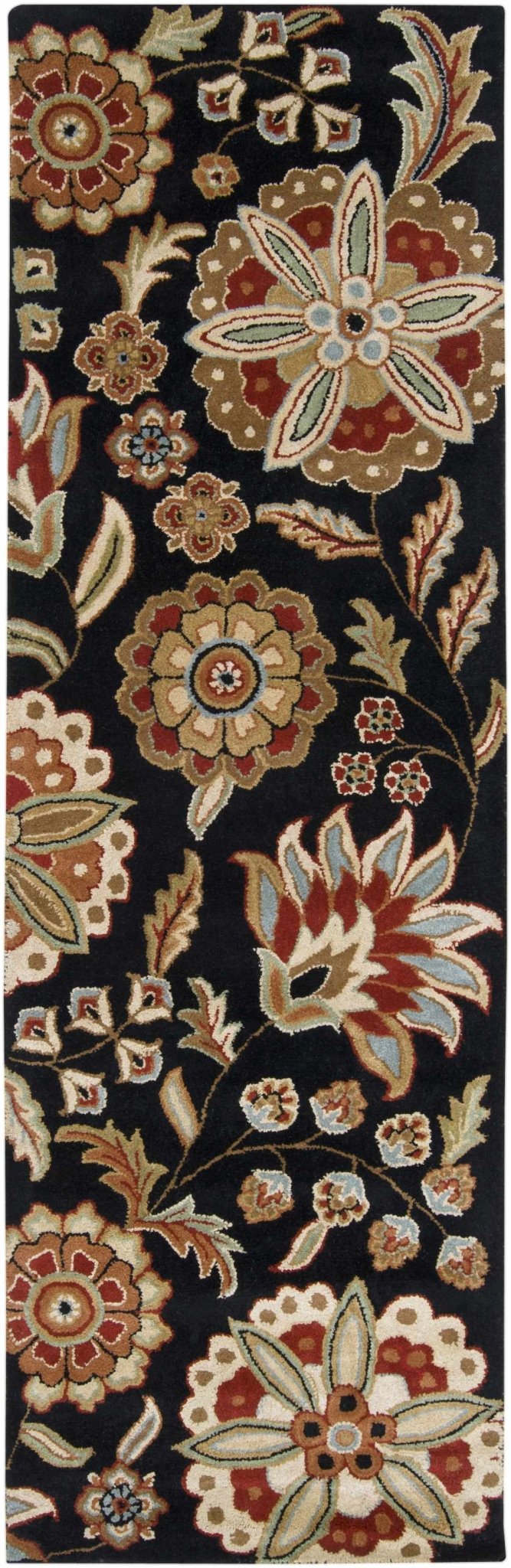Heaters Traditional Floral Design Black And Beige Rug - The Rug Decor