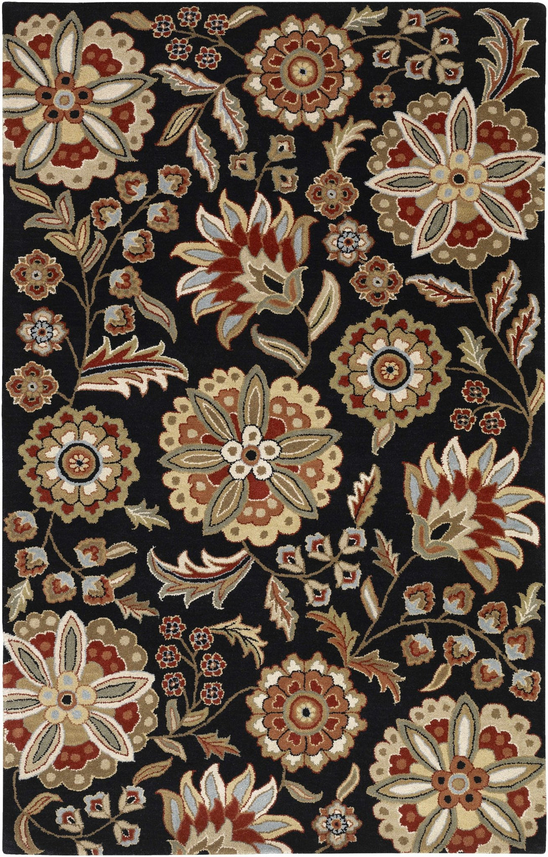 Heaters Traditional Floral Design Black And Beige Rug - The Rug Decor