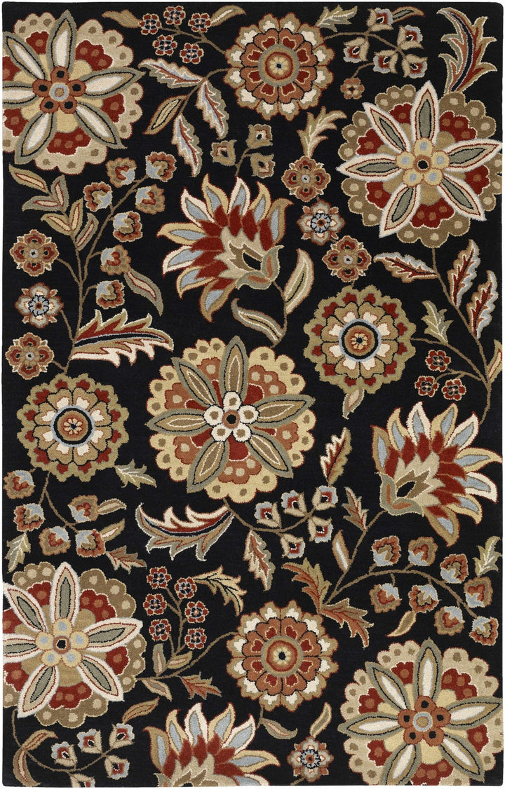 Heaters Traditional Floral Design Black And Beige Rug - The Rug Decor