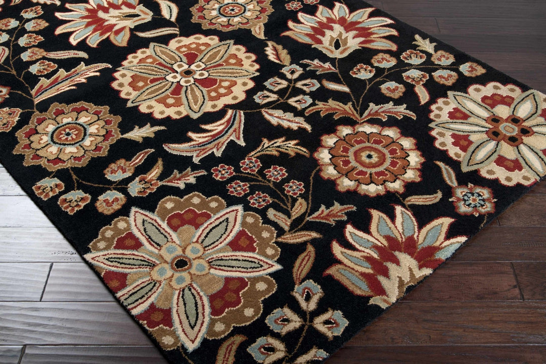 Heaters Traditional Floral Design Black And Beige Rug - The Rug Decor