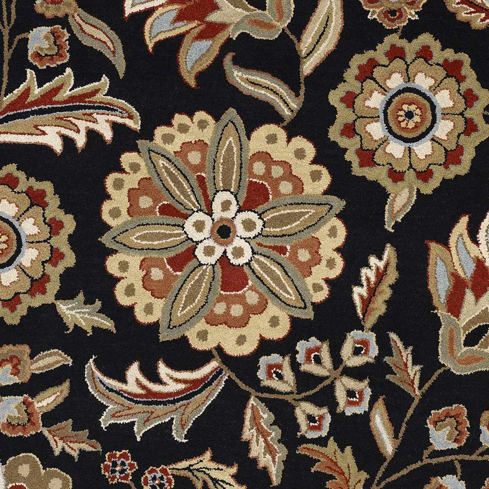 Heaters Traditional Floral Design Black And Beige Rug - The Rug Decor