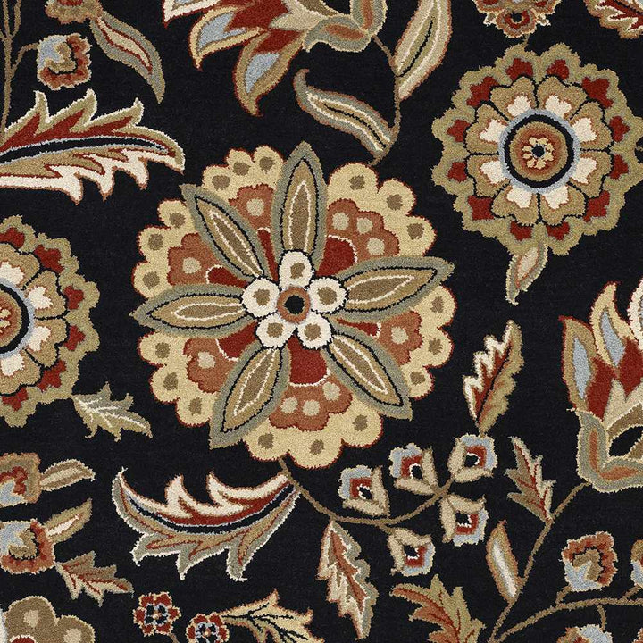 Heaters Traditional Floral Design Black And Beige Rug - The Rug Decor